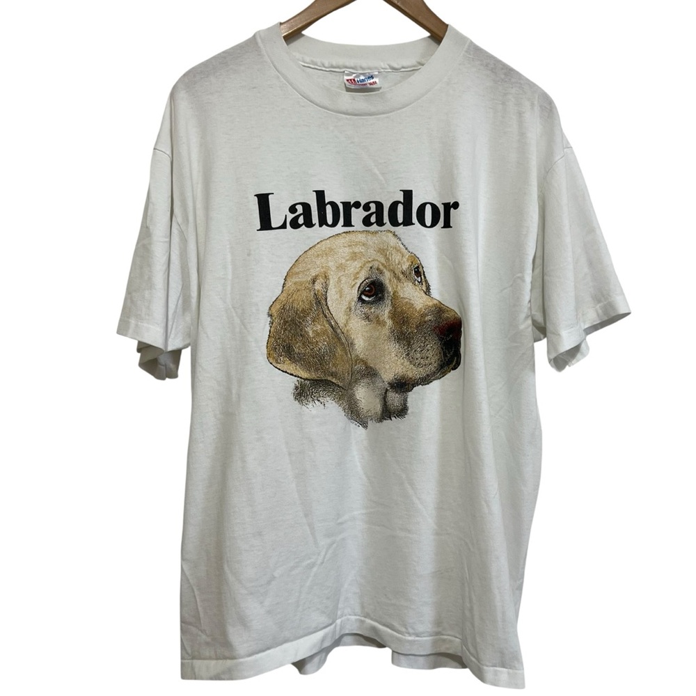 Vintage Hanes Labrador Graphic T-Shirt Single Stitched White Size XL USA